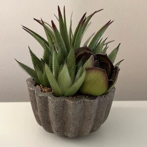 Potted Faux Green Succulent in Gray Planter